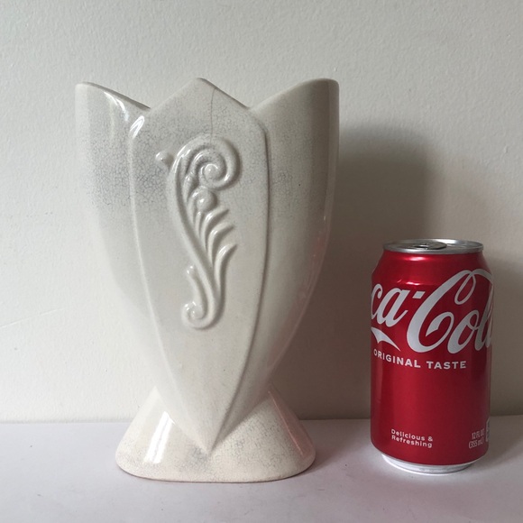 Vintage Fredericksburg Art Pottery Retro Cream Tulip Edge Vase Planter 8"x 5" - Picture 8 of 8